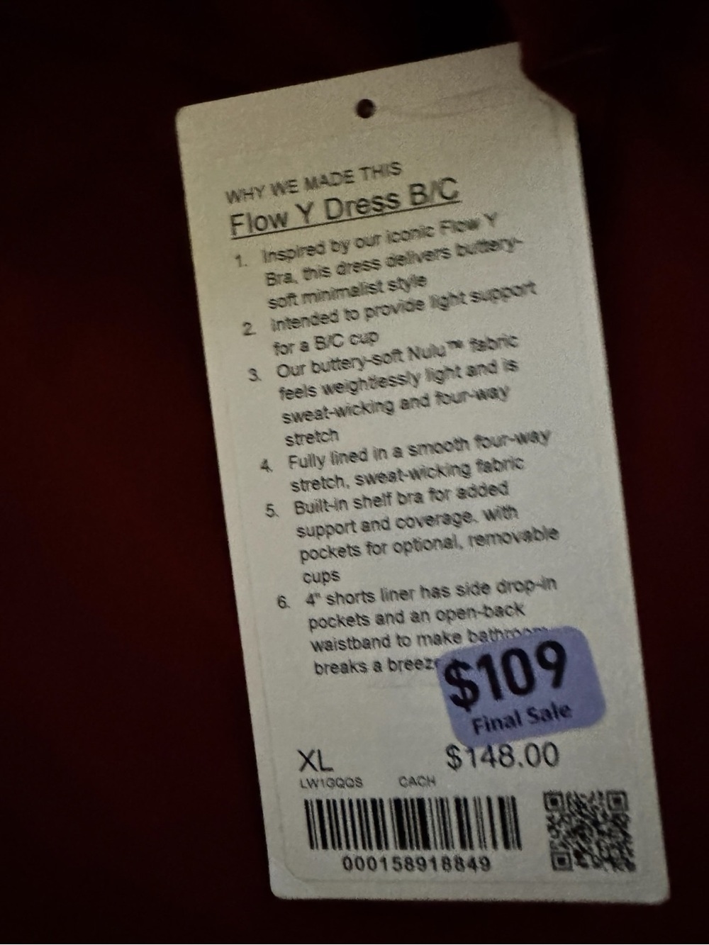 Lululemon Flow Y Dress Cranberry Charm NWT Built-In Shorts B/C Cup - Picture 16 of 16